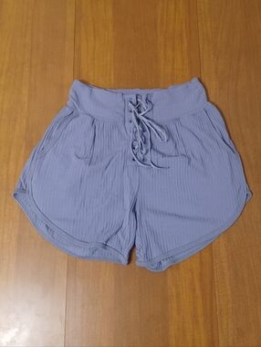 Free People Movement Shorts Womens XS Purple Ribbed High Waist Lace Up Front